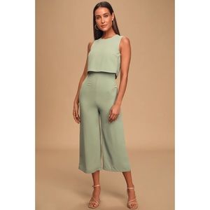 Lulus Sage Green Backless Midi Jumpsuit